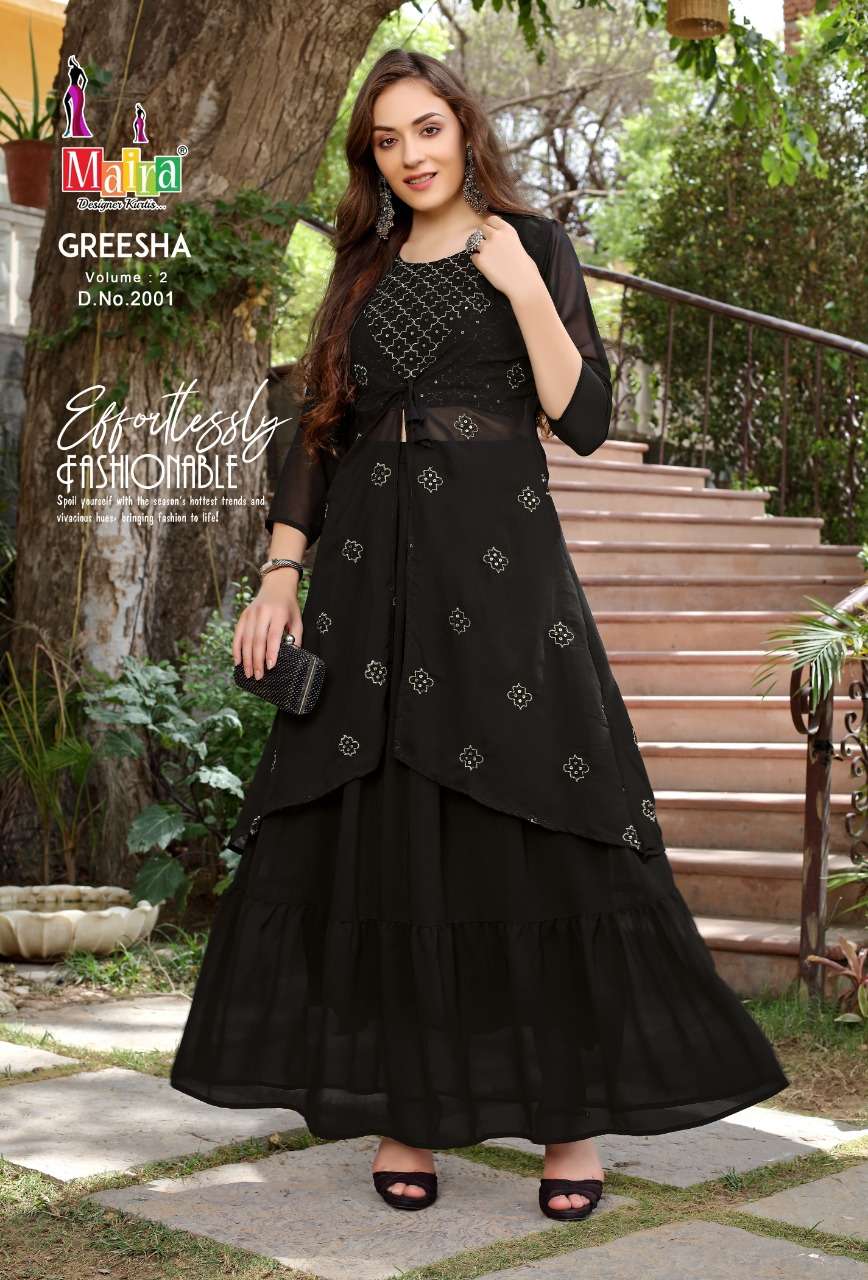 Maira-Greesha Vol-2-Georgette-Sequence-Work-Crop-Top-Georgette-Skirt-Crape-Inner-Jacket-2001